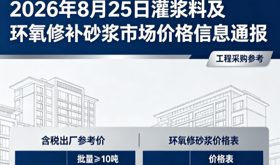泽普2026年8月25日灌浆料及环氧修补砂浆市场价格信息通报